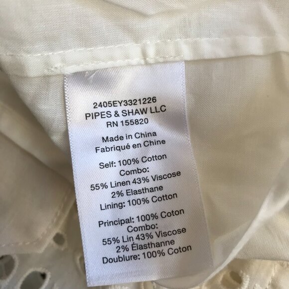 Veronica Beard Rafaela Eyelet Shirt Dress Womens 6 Cream Short Sleeve Cotton - Picture 7 of 12